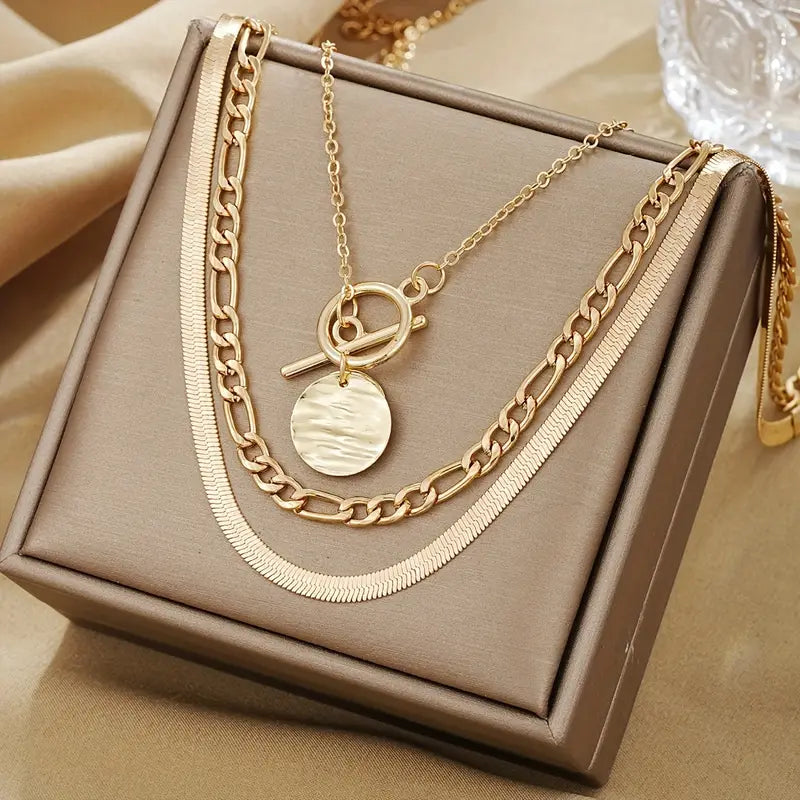 Savira Textured Coin Layer Necklace | Gold-Tone