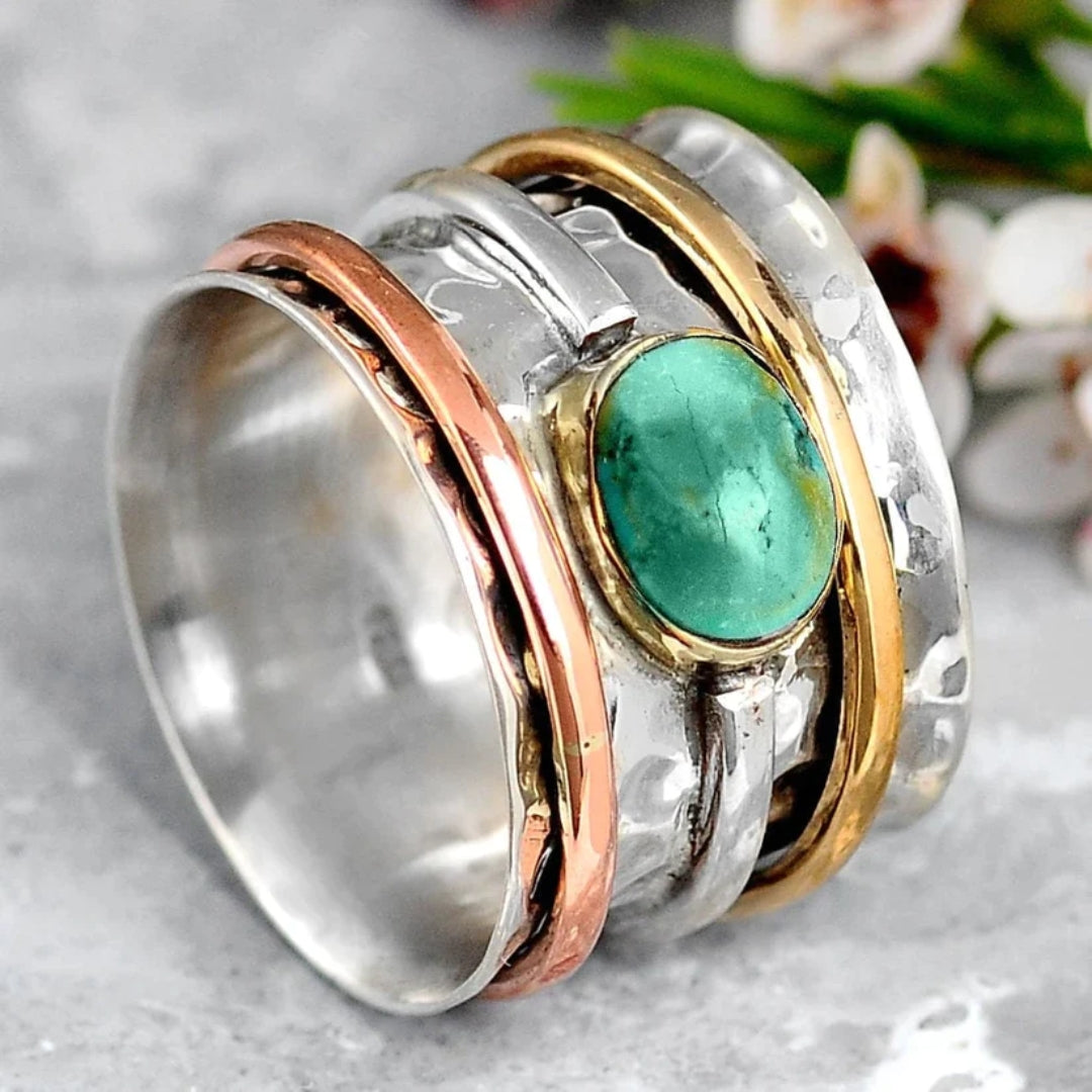 Vintage Gold-Tone and Silver Turquoise Ring