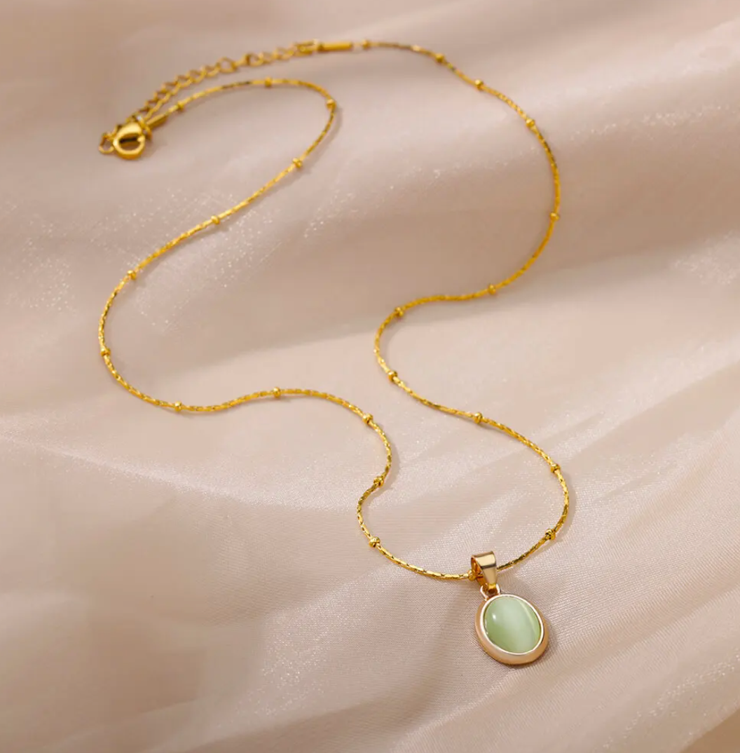 Gold-Plated Green Quartz Necklace
