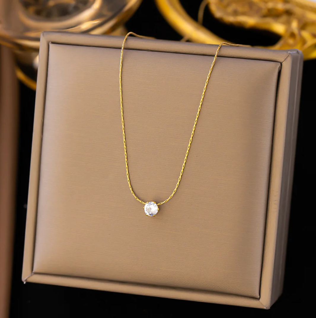 Gold-Tone Necklace with Clear Crystal Accents