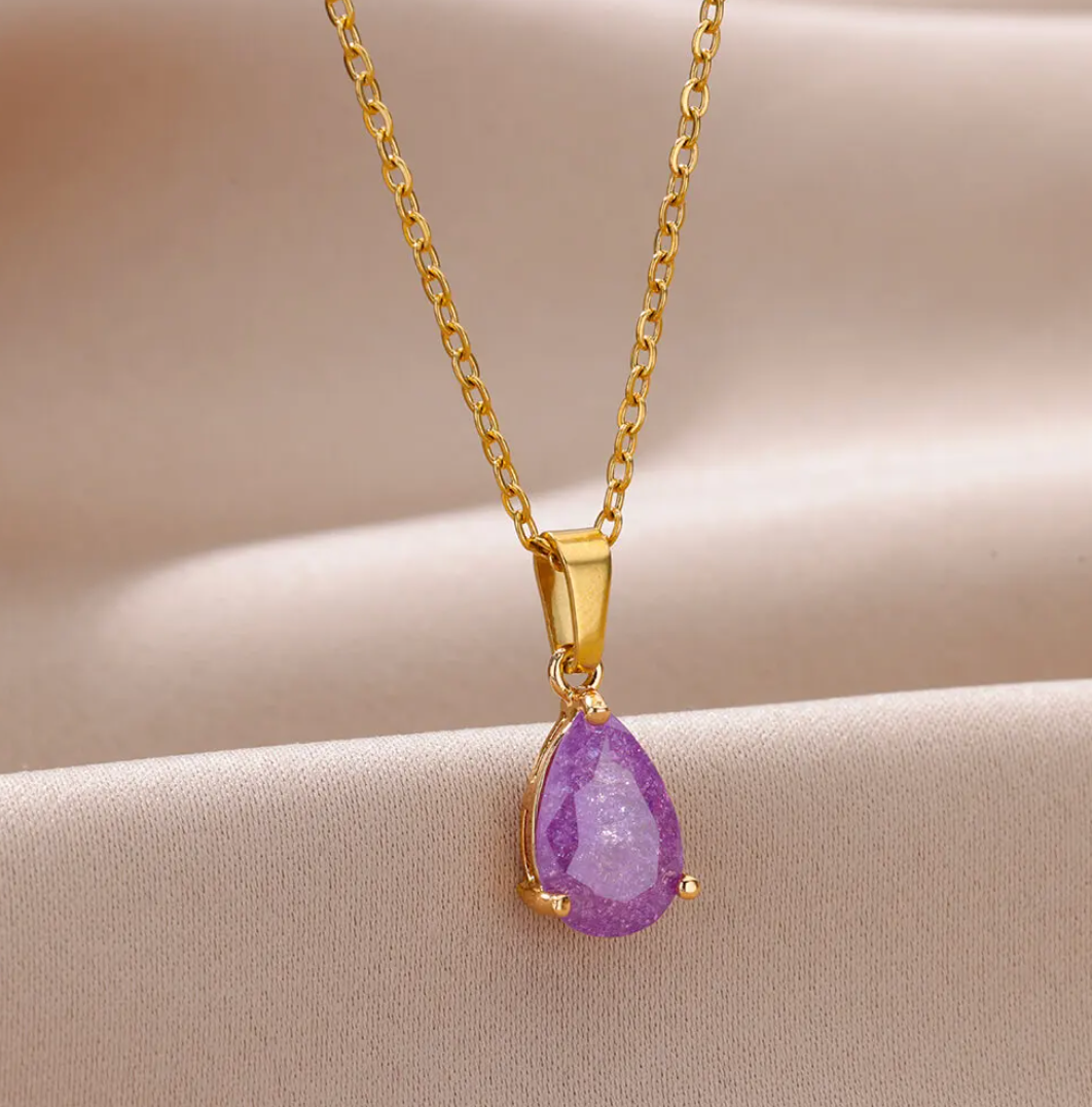 Gold-Tone Necklace with Amethyst Zodiac Stone