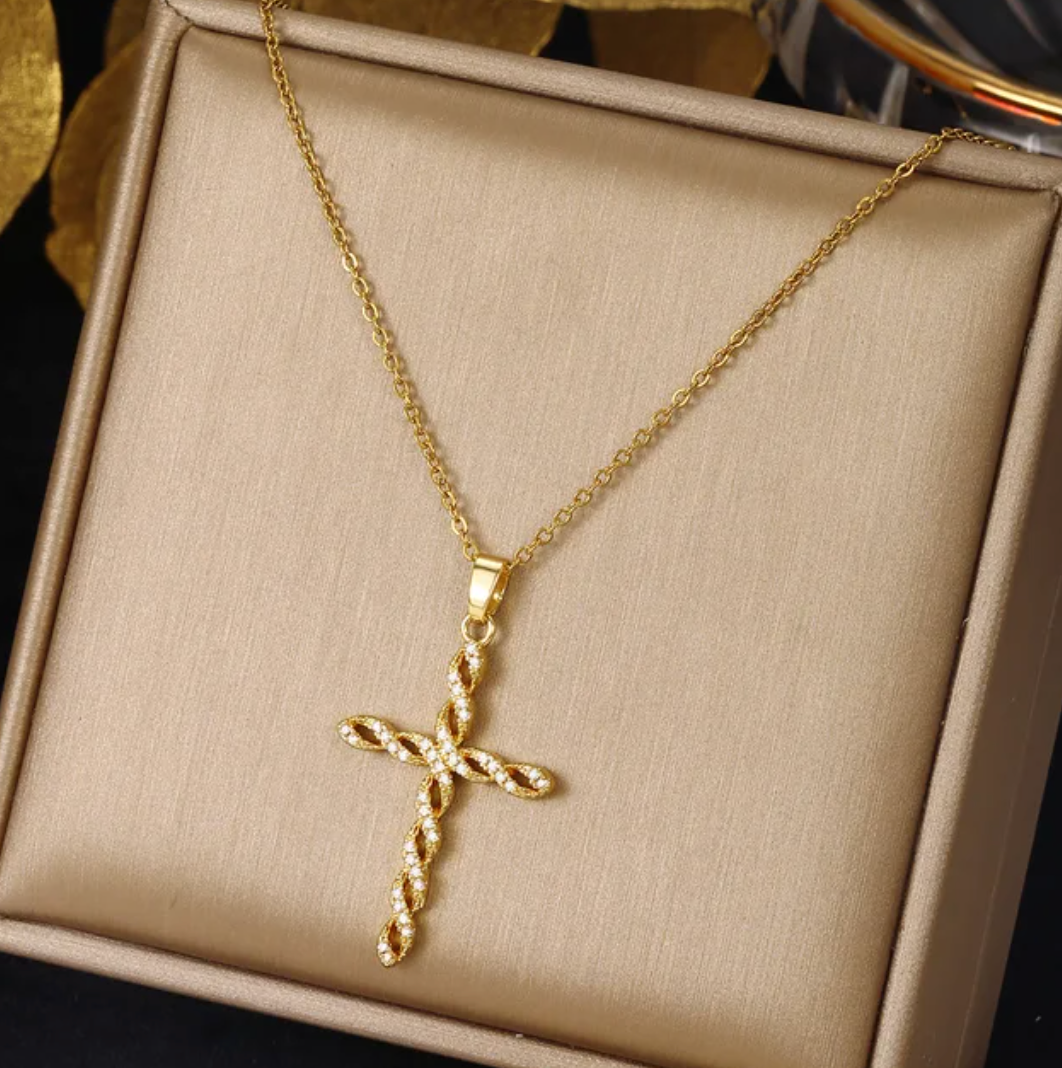 Gold-Plated Necklace with Interlocking Cross
