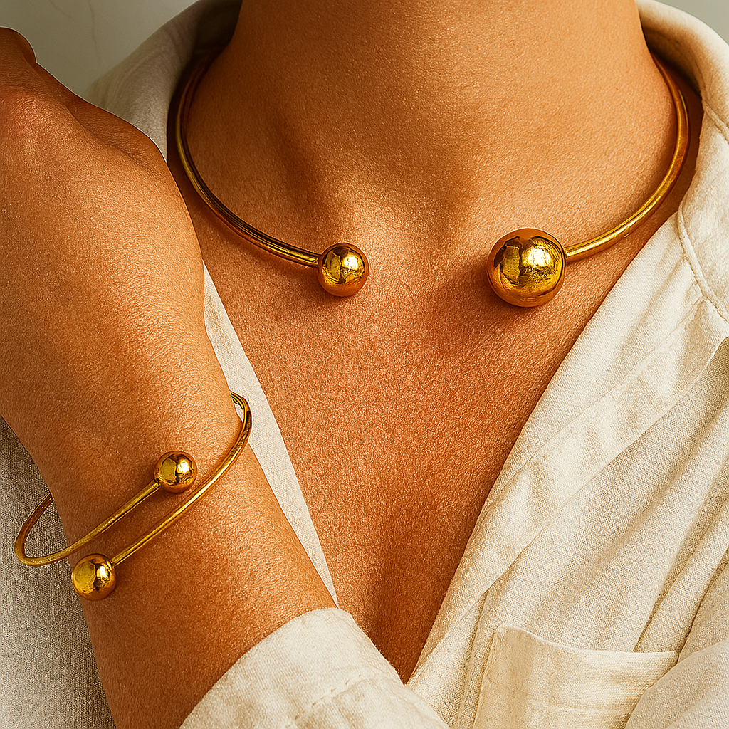 Minimalist Glow Necklace and Bracelet Set | Gold-Tone