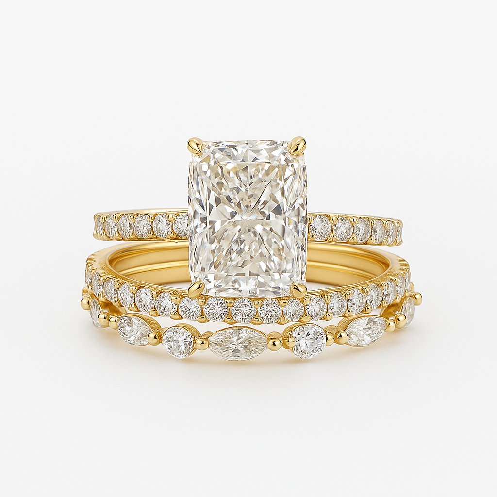 Jaily 3pc Wedding Ring Set | Gold-Tone
