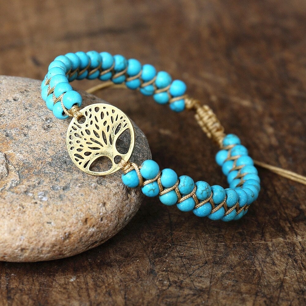 Turquoise Stone Tree of Life Bracelet
