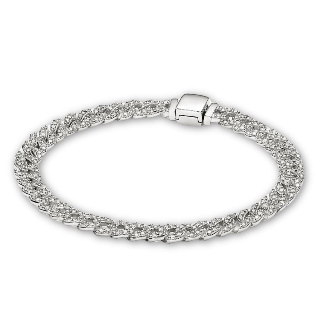 Cuban Pavé Bracelet | White Gold-Tone