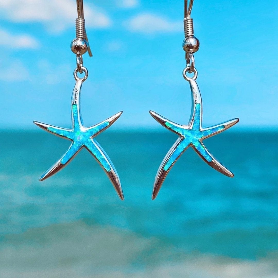 Silver and Opal Starfish Earrings