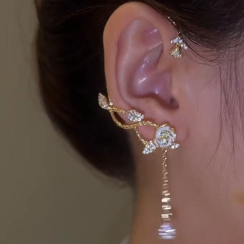 Hoop earrings with floral zirconias