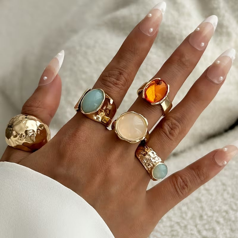 Set of 5 Vintage Bohemian Rings