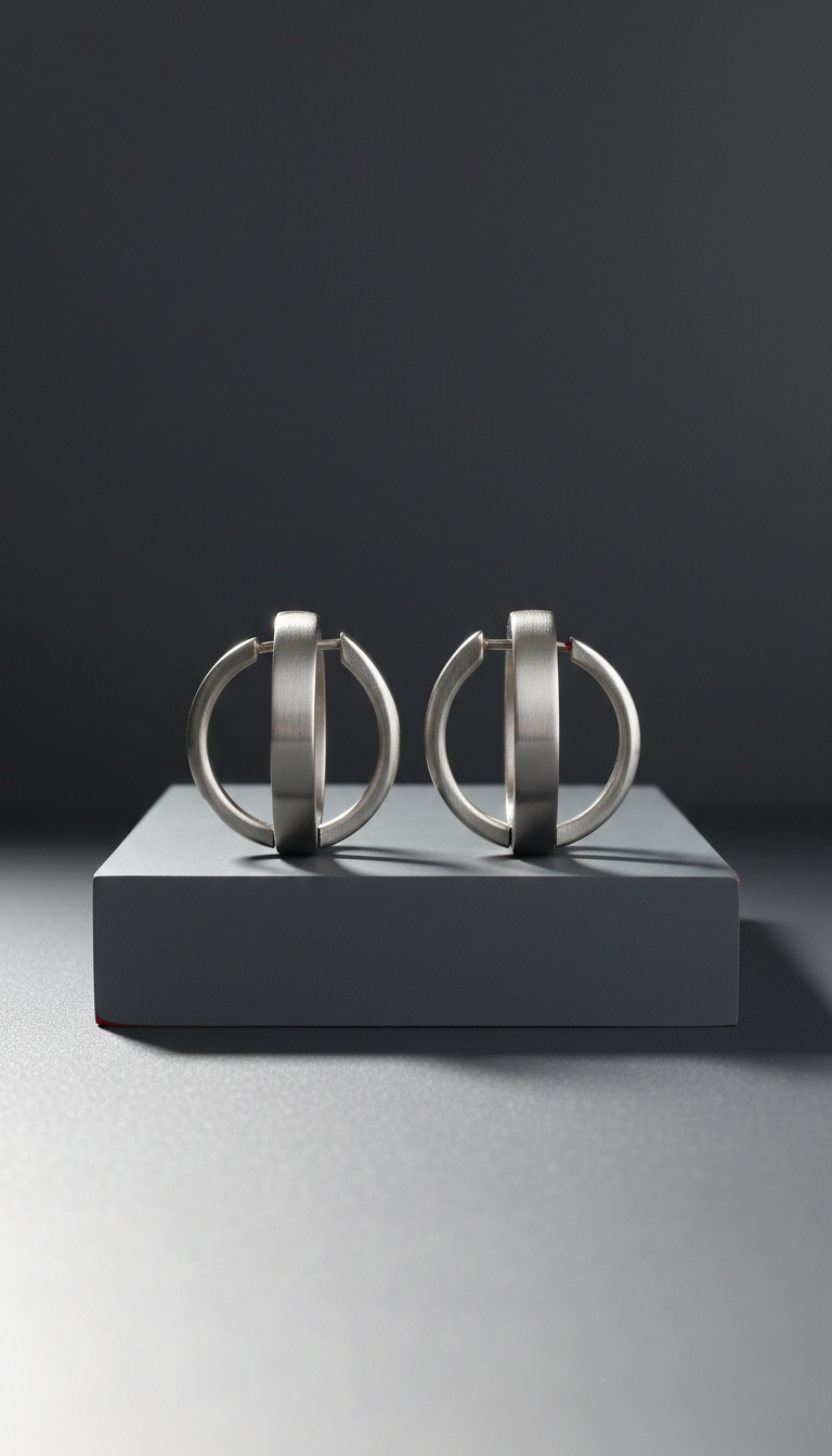Architectural stainless steel hoop earrings