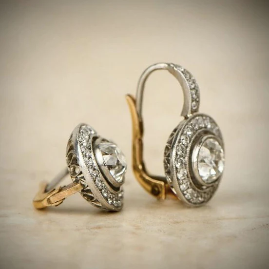 Vintage Earrings with Crystals in Gold-Tone and Silver