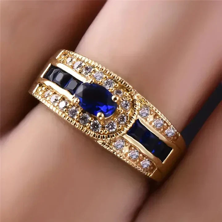 Vintage Brilliant Gold-Tone Blue Ring