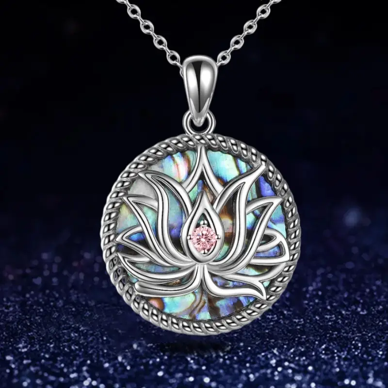Colorful silver lotus necklace