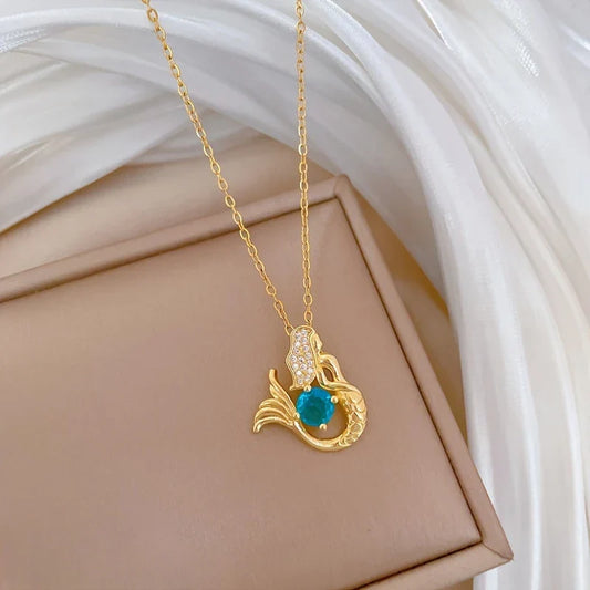 Marine Mermaid Necklace with Blue Diamond