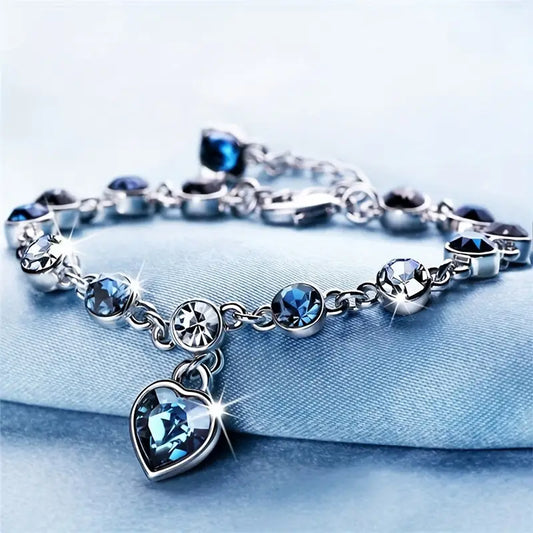 Ocean Heart Shine Bracelet | White Gold-Tone