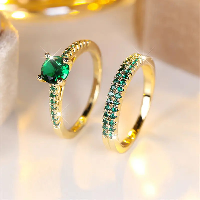 Serena Emerald Duo Ring Set | Gold-Tone