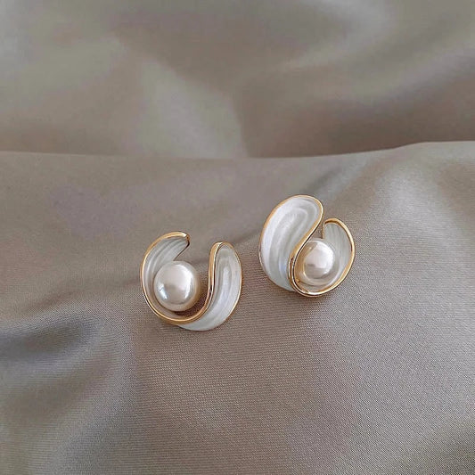 Elegant Golden White Opal Earrings with Pearl