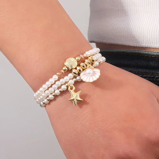 Set of 3 Elegant Bracelets with Pearls