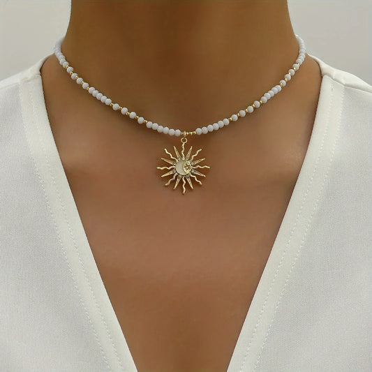 Waterproof Bohemian Style Golden Sun Necklace