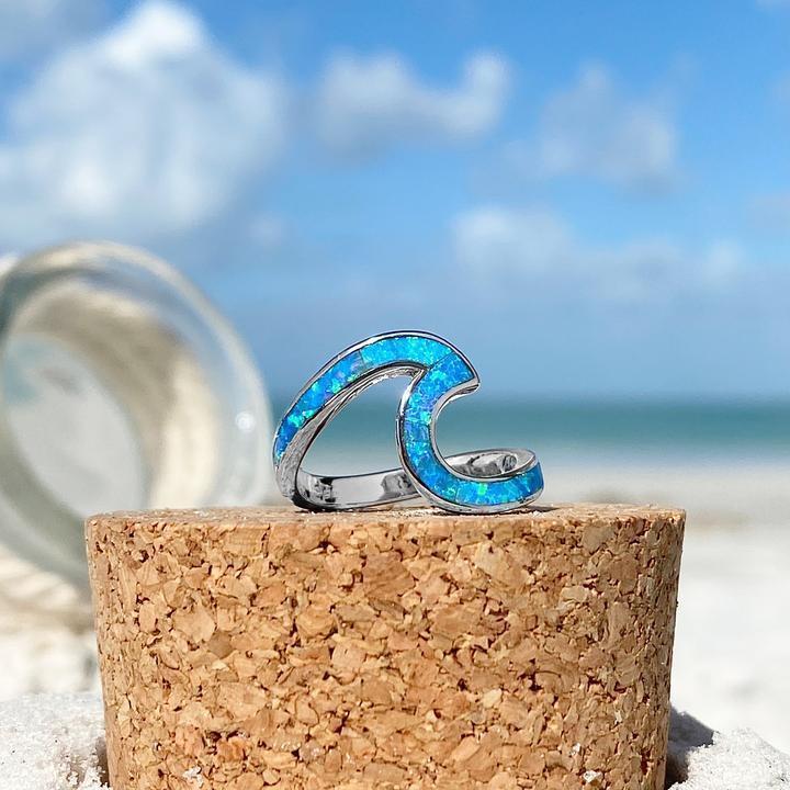 Silver and Opal Sea Wave Ring