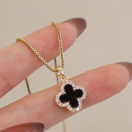 Golden-plated inlaid four-leaf clover necklace