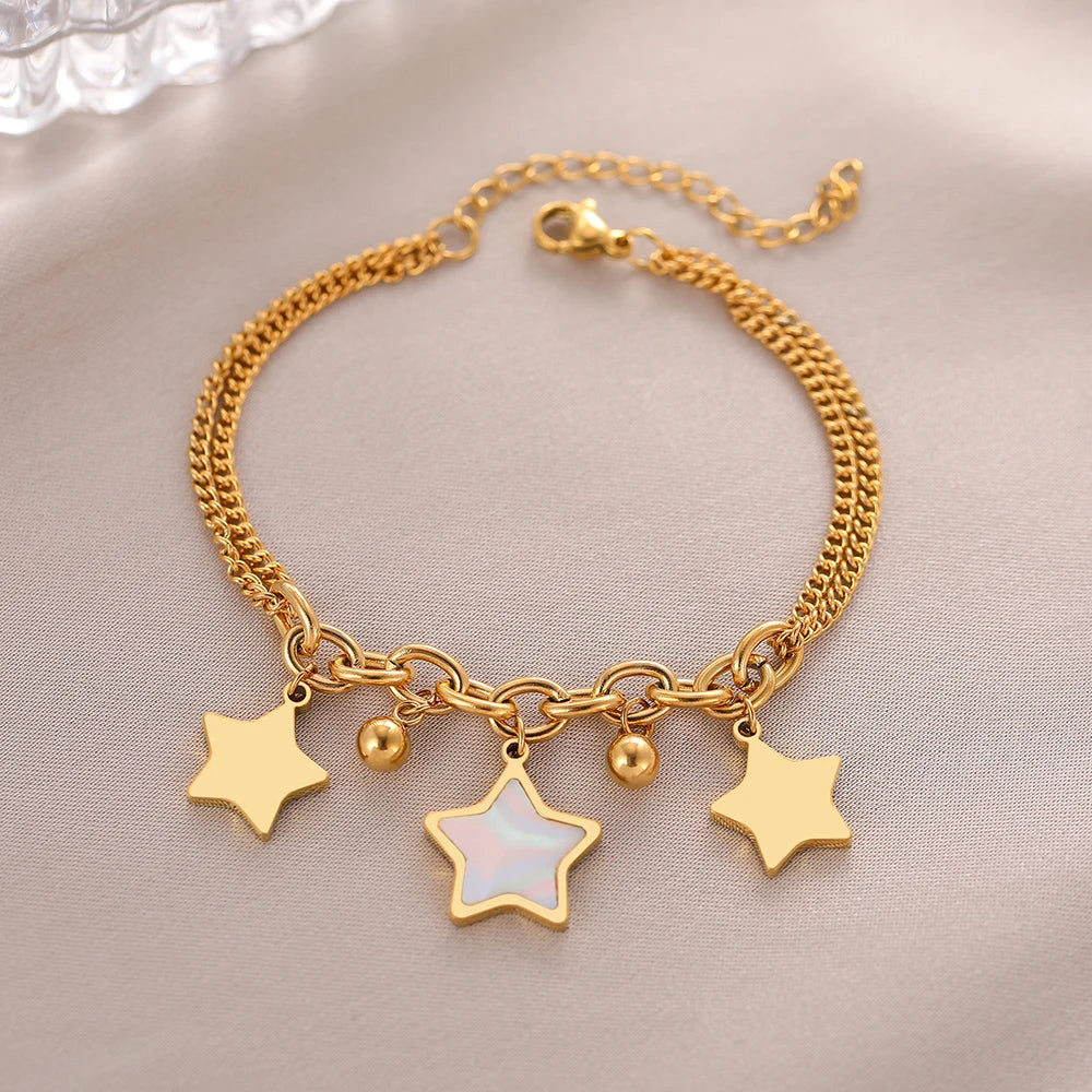 Gold-Plated Classic Bracelet with Enameled Stars