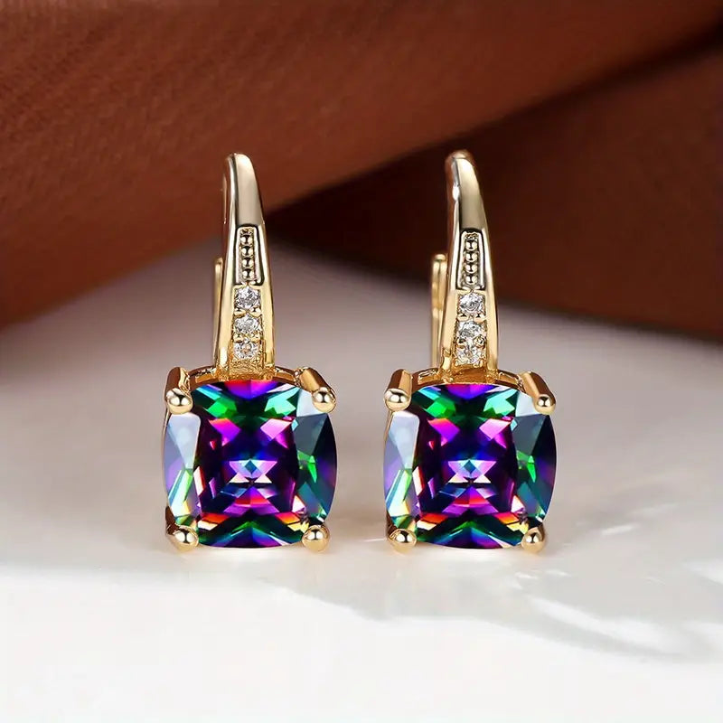 Mystic Stone Hoop Earrings | Gold-Tone
