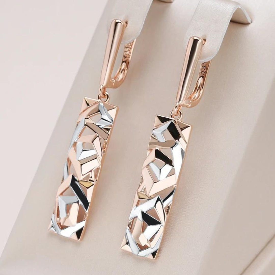 Elegant Rectangular Gold-Tone and Silver Earrings