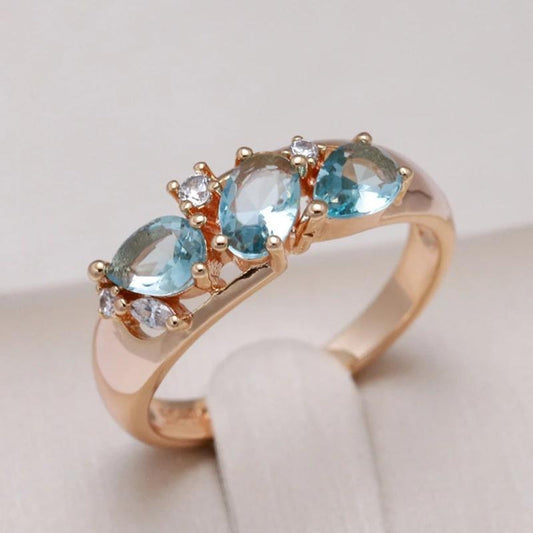 Gold-Tone Ring with Blue Zirconia