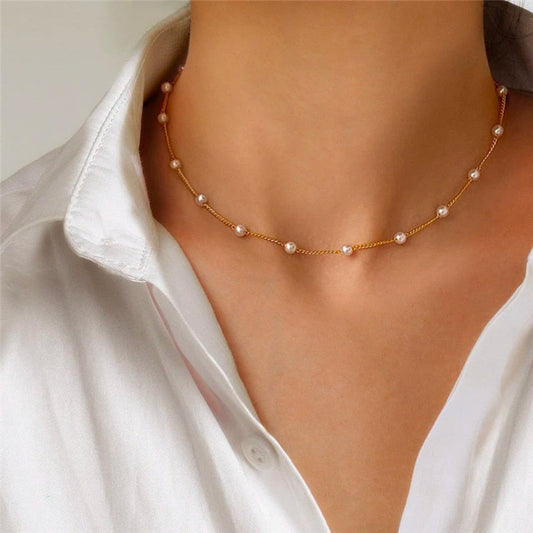 Golden Small Pearl Necklace