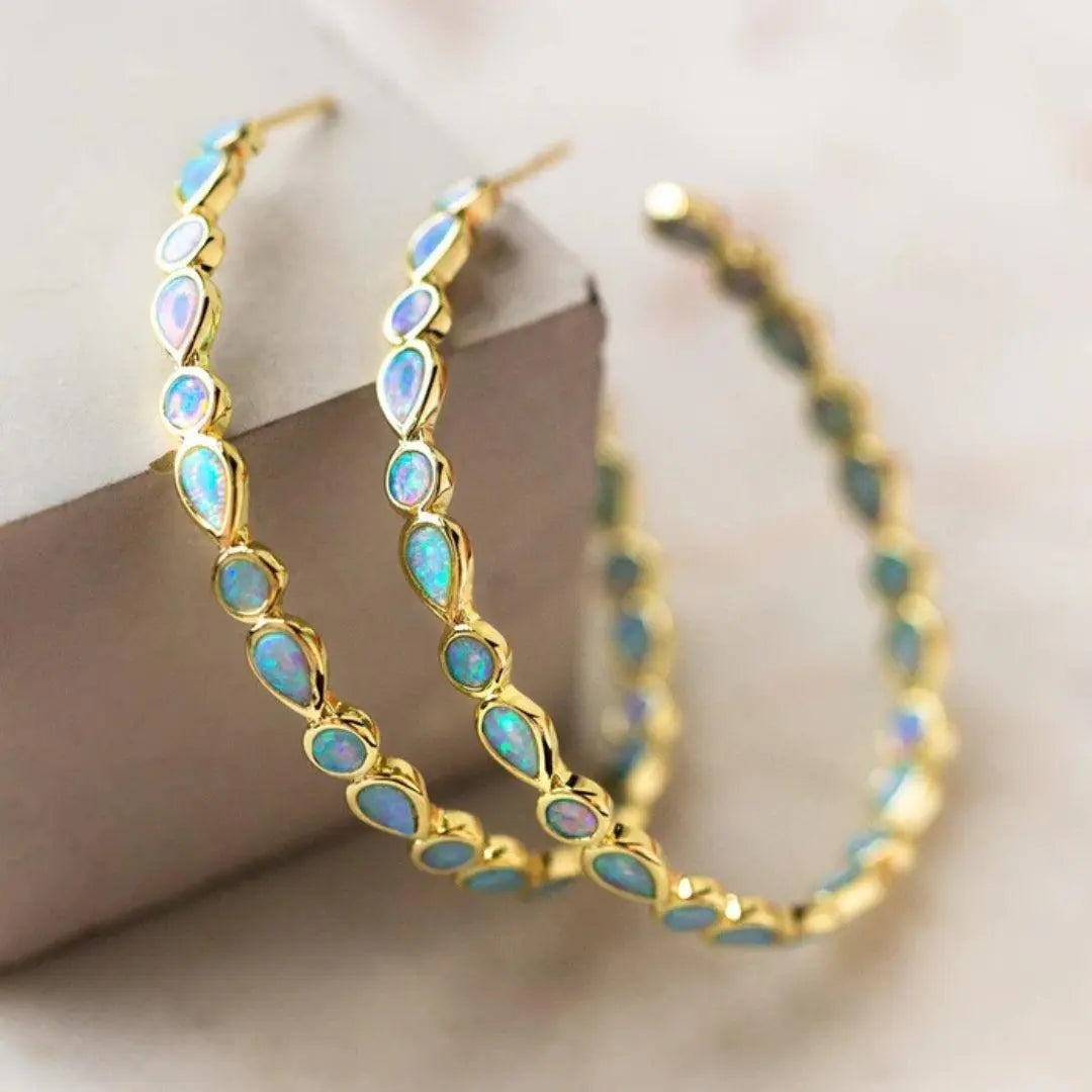 Vintage Gold-Tone Blue Opal Earrings