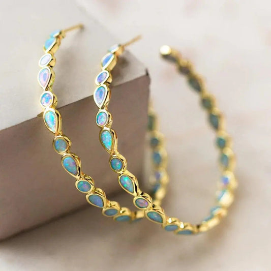 Vintage Gold-Tone Blue Opal Earrings