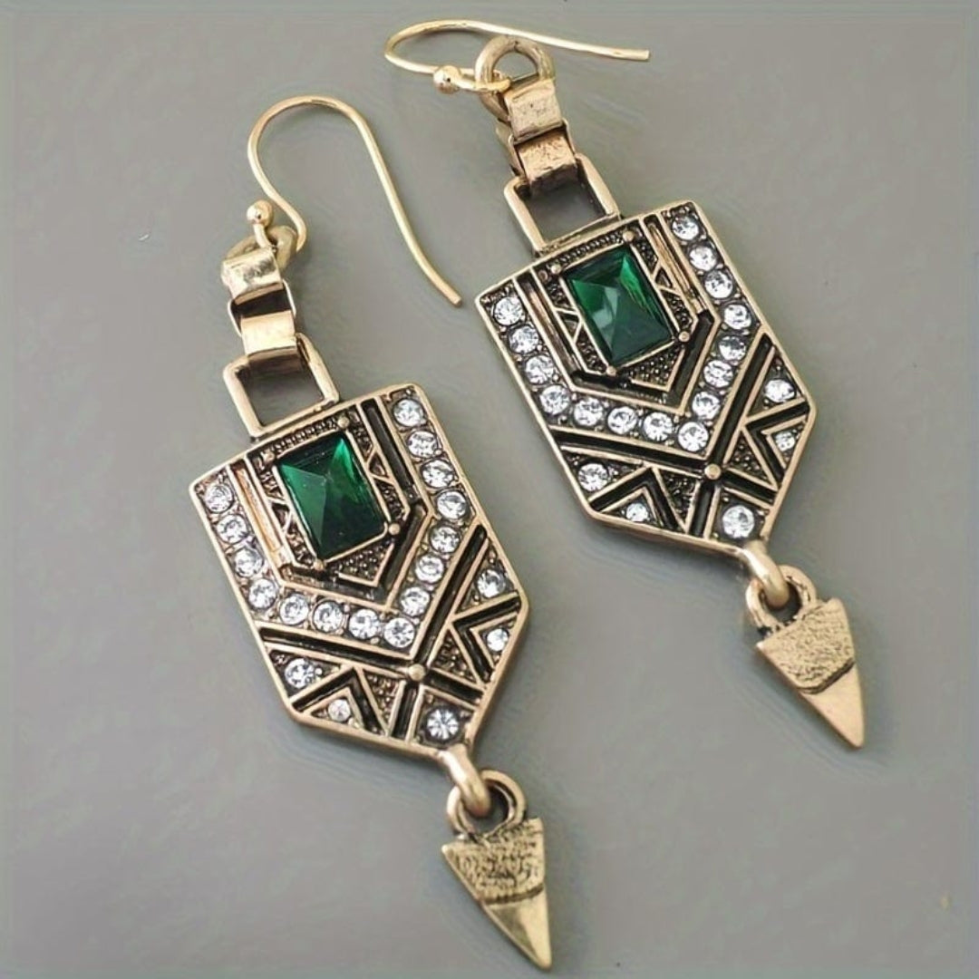 Vintage Gold-Tone Green Zirconites Earrings