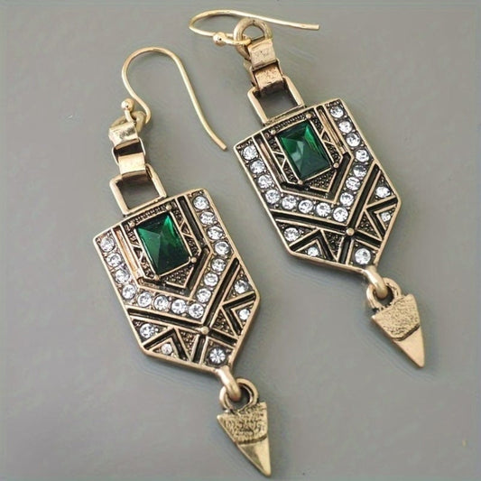 Vintage Gold-Tone Green Zirconites Earrings