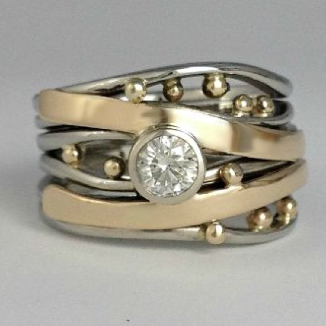 Gold-Tone and Silver Ring with Zirconia
