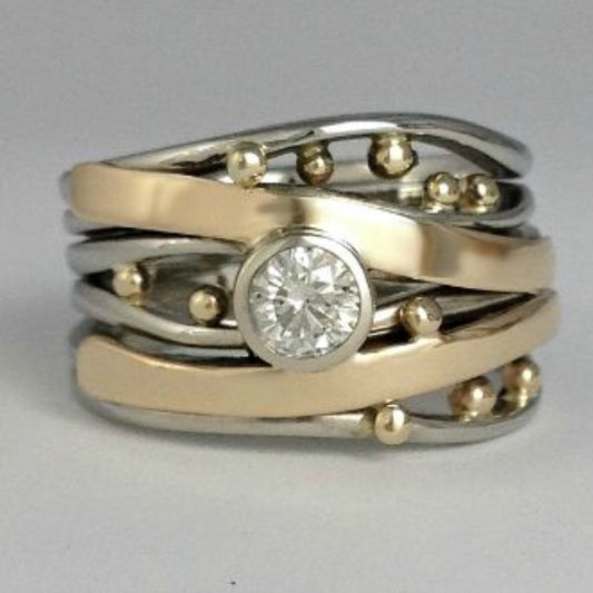 Gold-Tone and Silver Ring with Zirconia