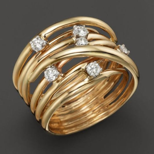 Vintage Gold-Tone Fine Ring with Zirconia Accents