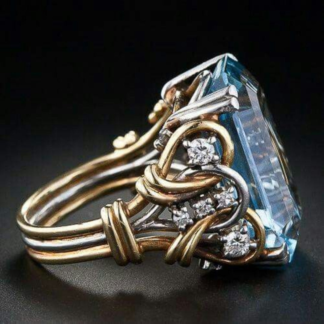 Vintage Layered Blue and Gold-Tone Zirconia Ring