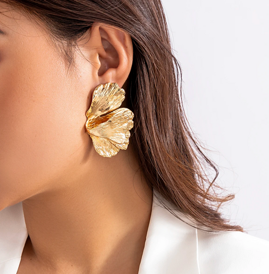 Gold-Plated Gingko Biloba Half-Leaf Shaped Earrings