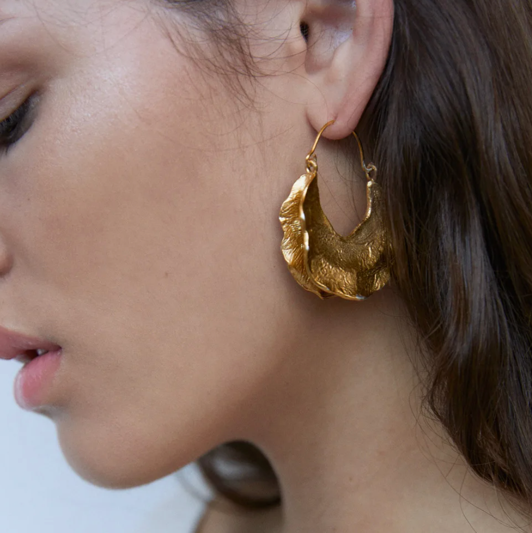 Large Gold-Plated Half-Gourd Shaped Earrings