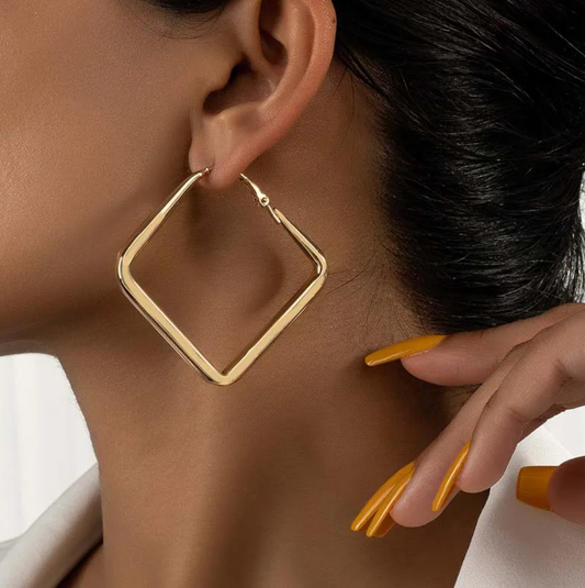 Large Square Gold-Tone Earrings