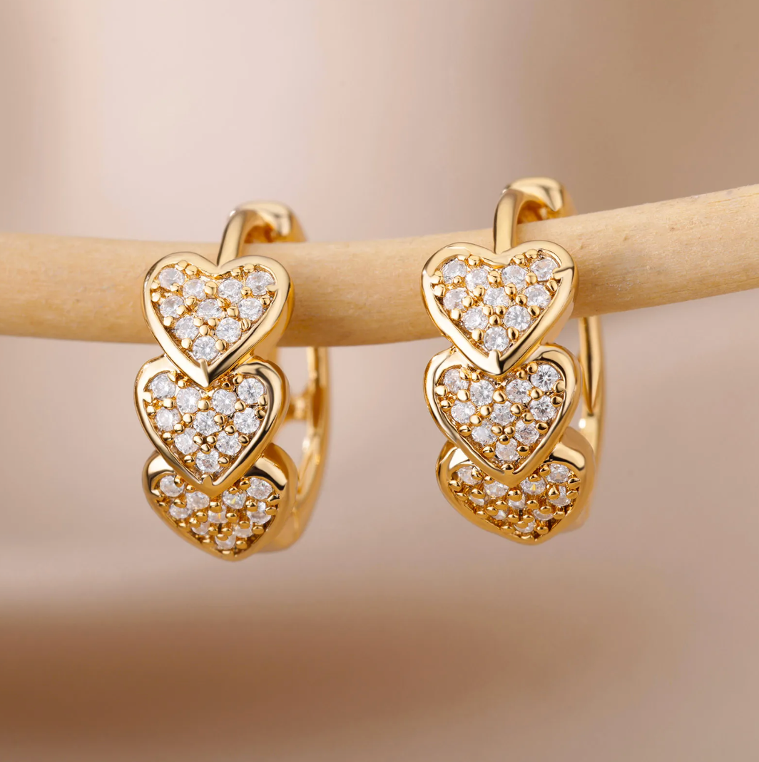 Gold-Tone Earrings with Zirconia Hearts