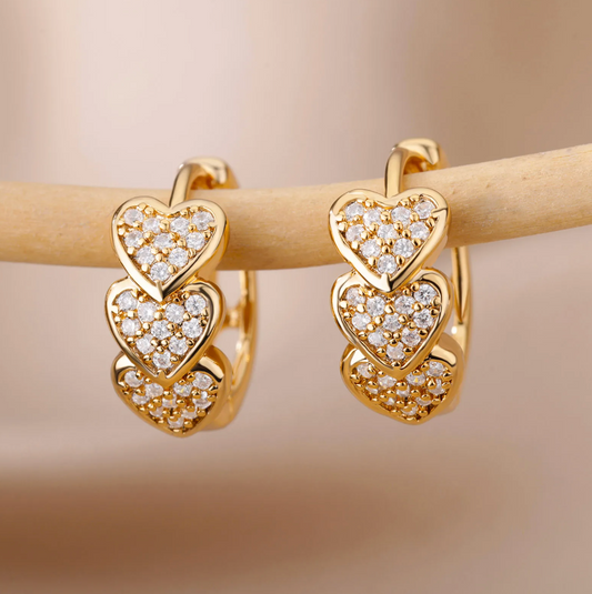 Gold-Tone Earrings with Zirconia Hearts