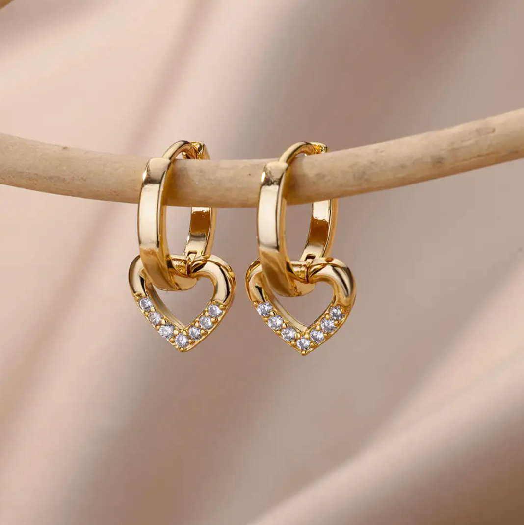 Gold-Plated Earrings with Heart-Shaped Pendant