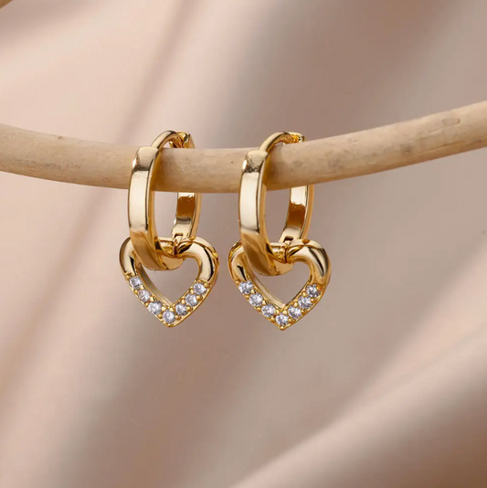 Gold-Plated Earrings with Heart-Shaped Pendant