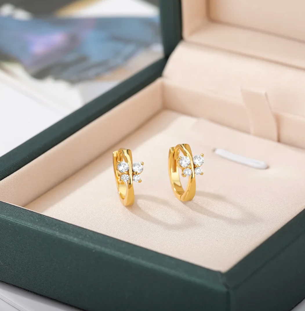 Gold-Plated Earrings with Small Butterfly and Zirconia Accents