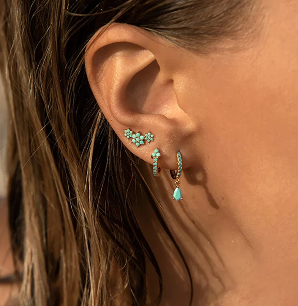 Gold-Plated Earrings with Turquoise and Daisies