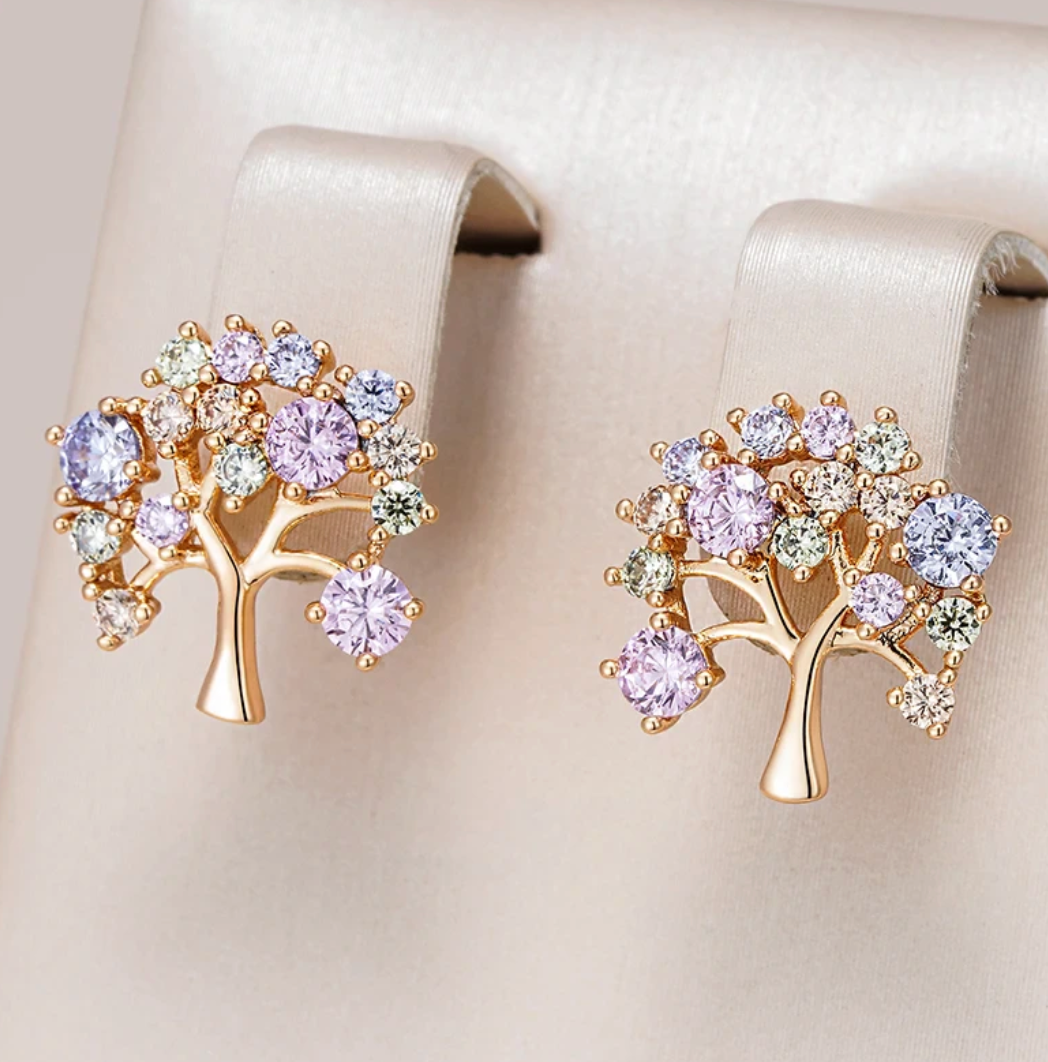 Gold-Tone Multicolor Tree of Life Stud Earrings
