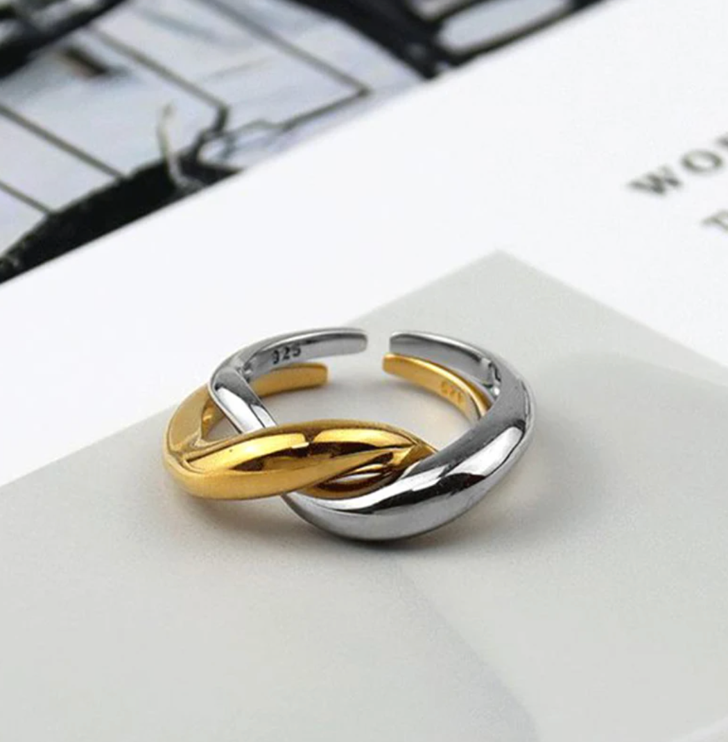 Elegant Gold-Tone and Silver Spun Ring