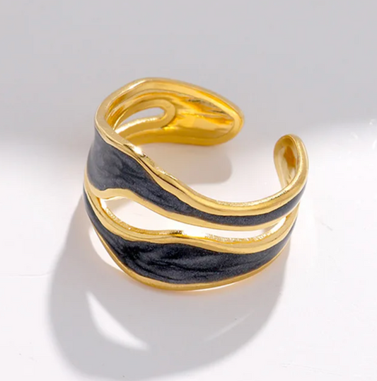 Gold-Plated Black Antique Ceramic Ring
